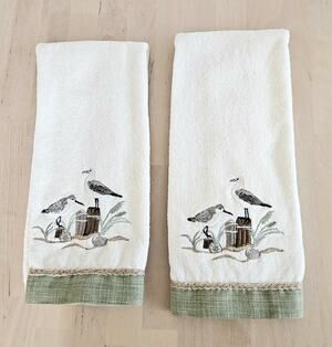 Vintage Avanti Towel Set Of 2 Sea Birds Embroidered Handtowels, 16 x 28